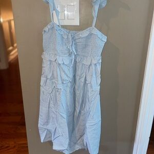 Noelle Blue Short Tie Frill A-Shape Dress